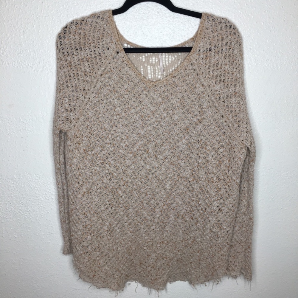 Free People Poppyseed Yarn Pullover Sweater in Oatmeal Amber Combo M - Picture 4 of 7
